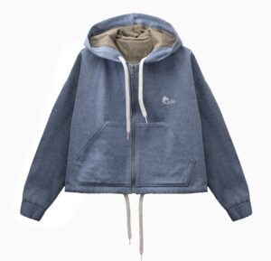 Denim Hoodie Jacket with Warm Brown Underlining