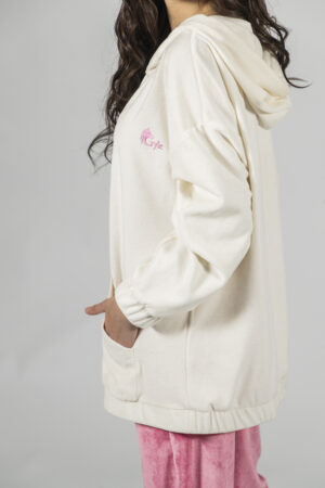 Սպիտակ թավշյա հուդի զիպերով